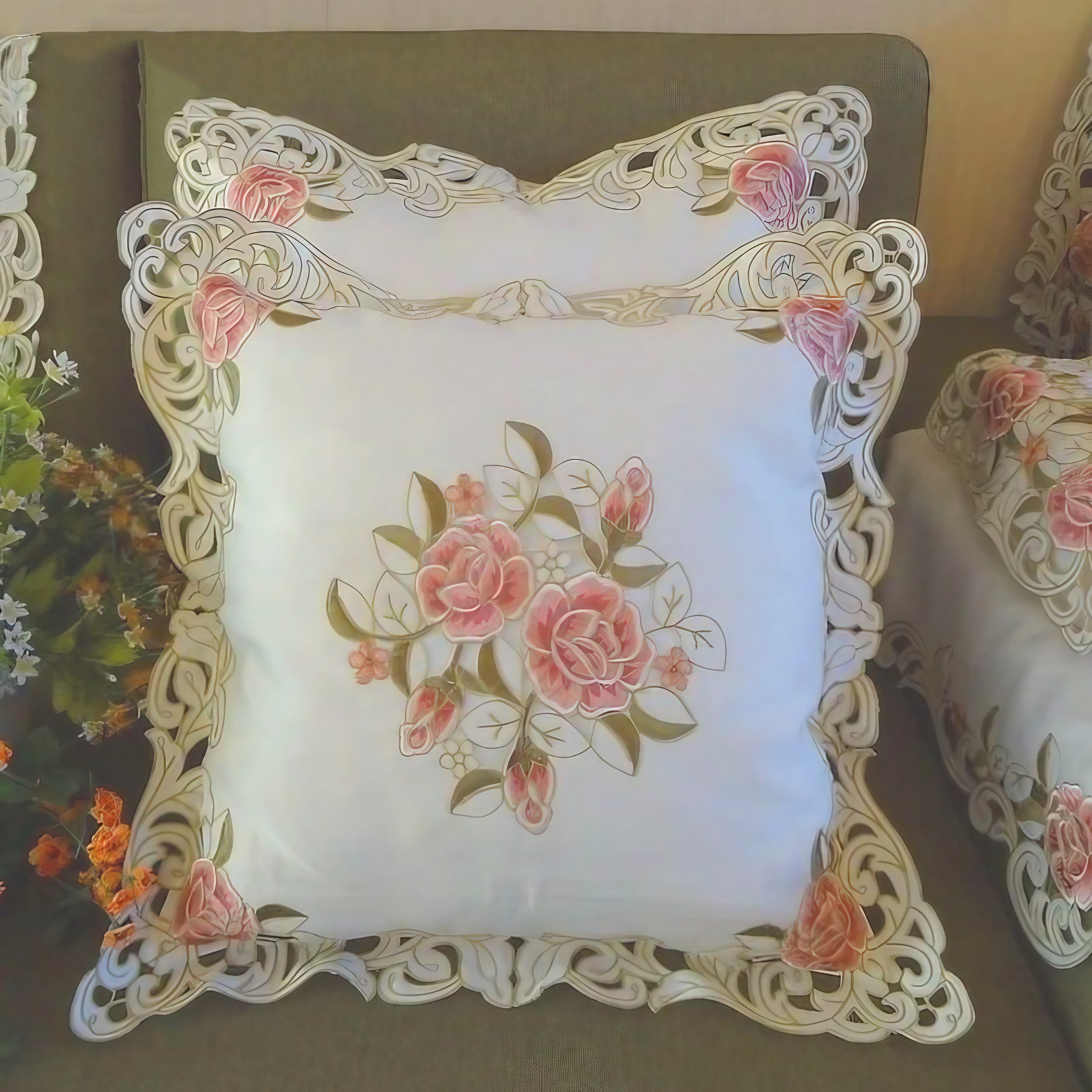 Victorian Rose Lace Cushion Covers