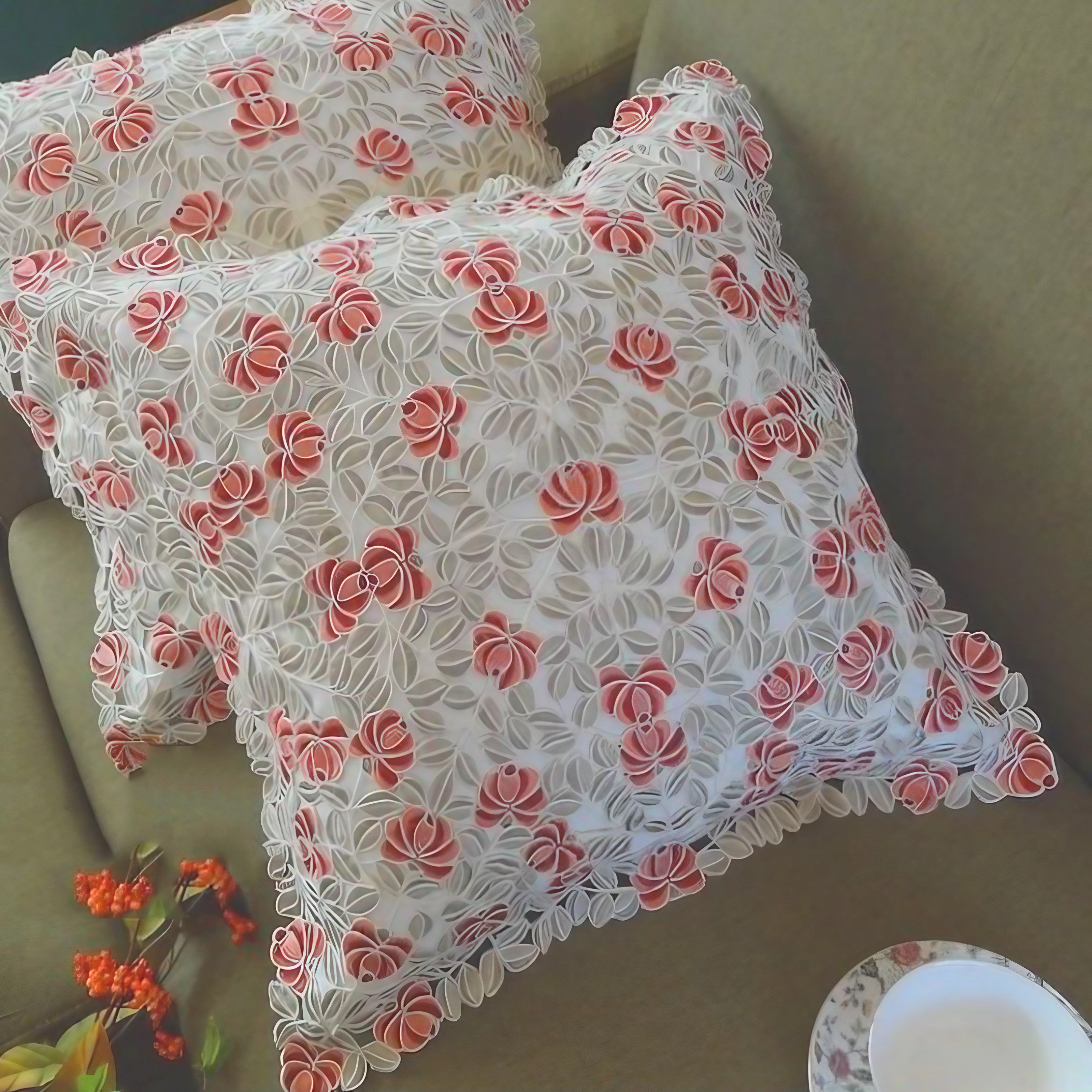 Victorian Rose Lace Cushion Covers