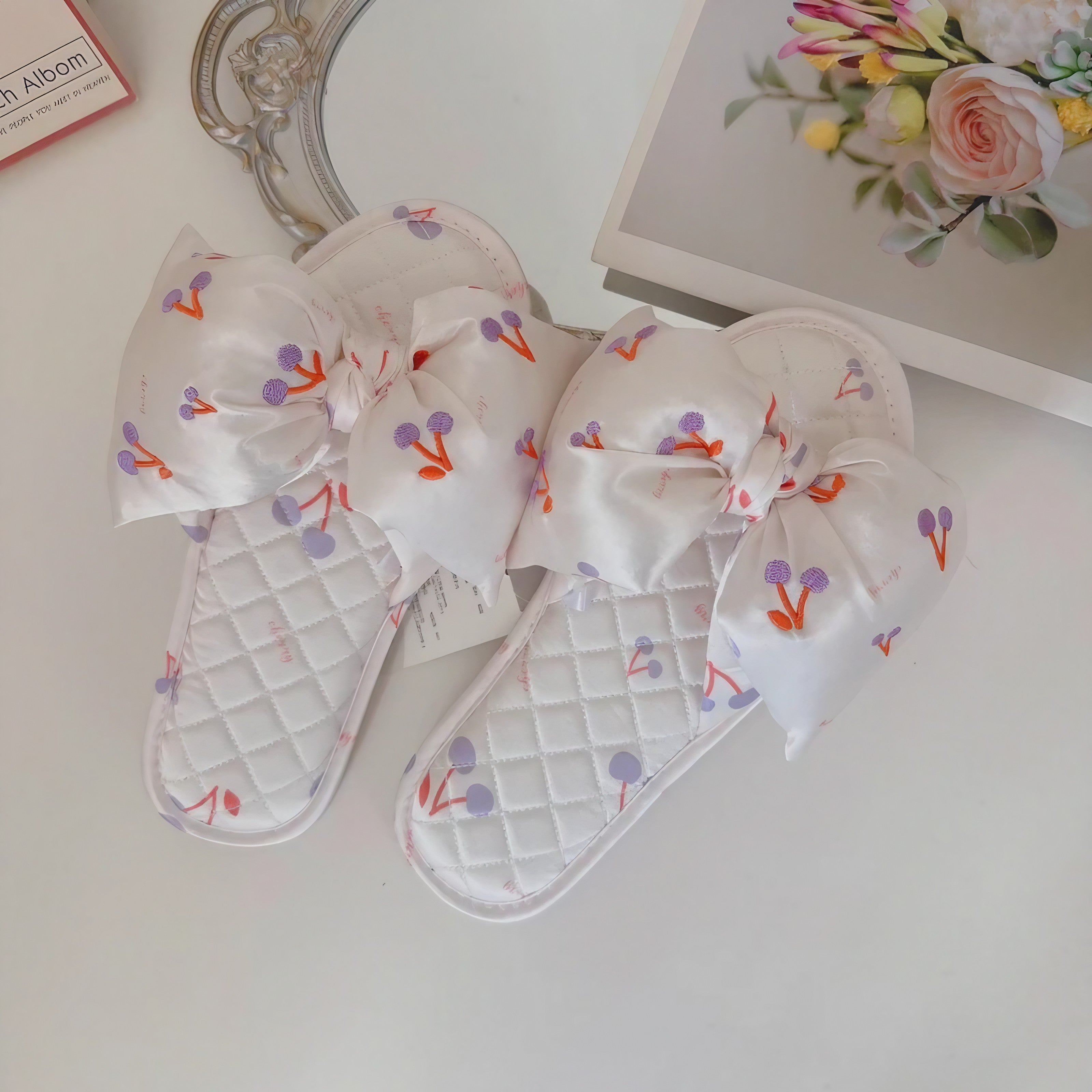 Vintage Flora Satin Slippers