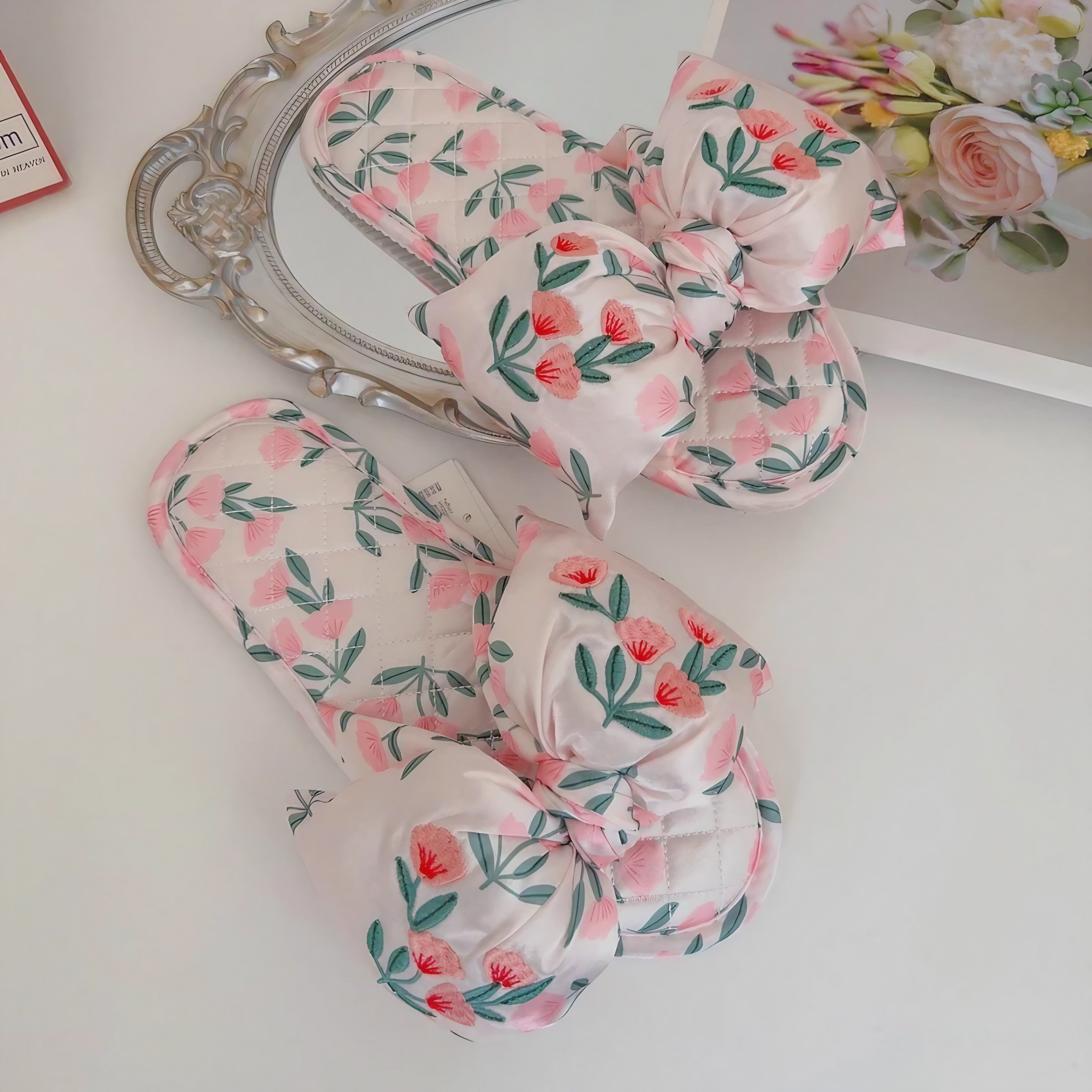 Vintage Flora Satin Slippers