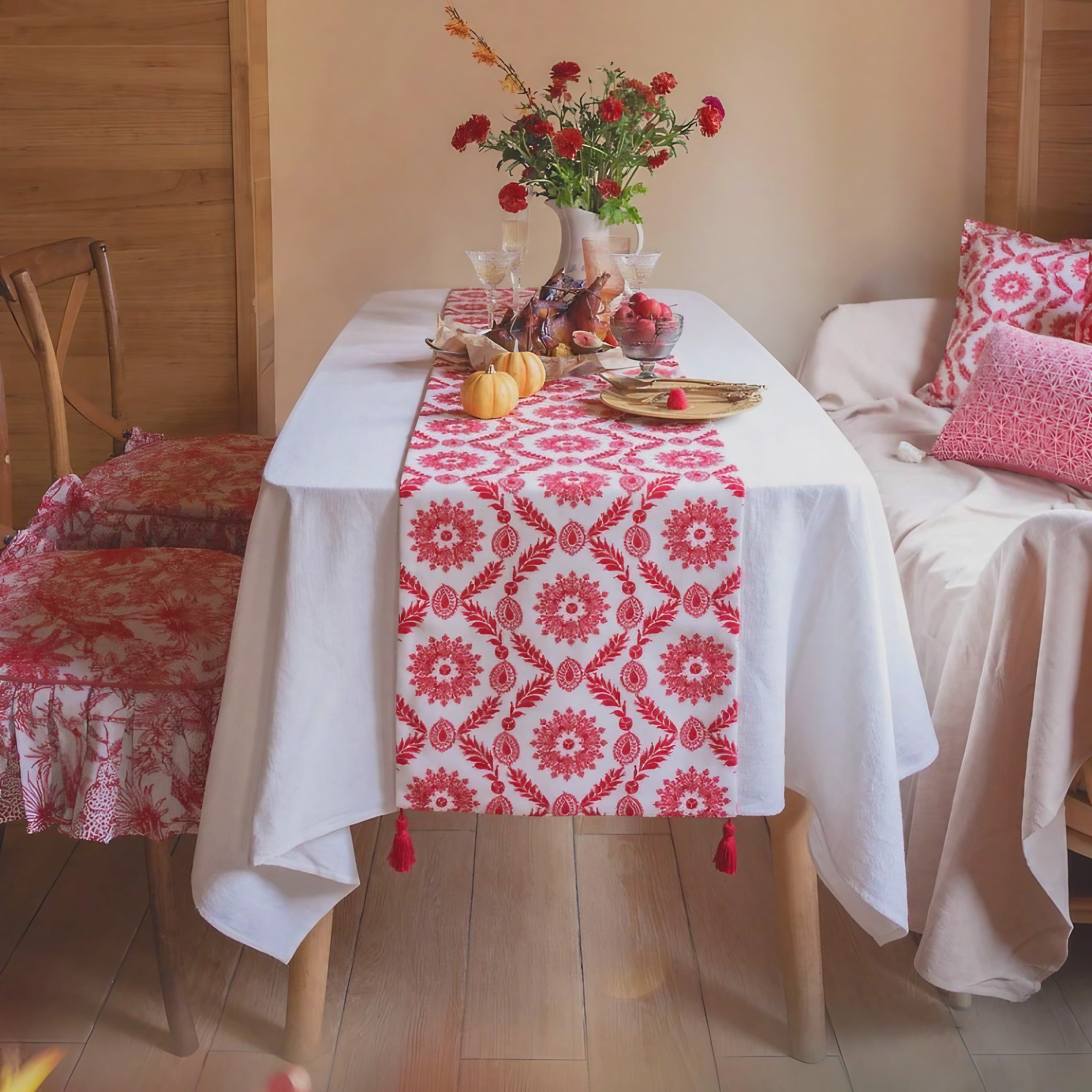 Vintage Ruby Floral Table Runner