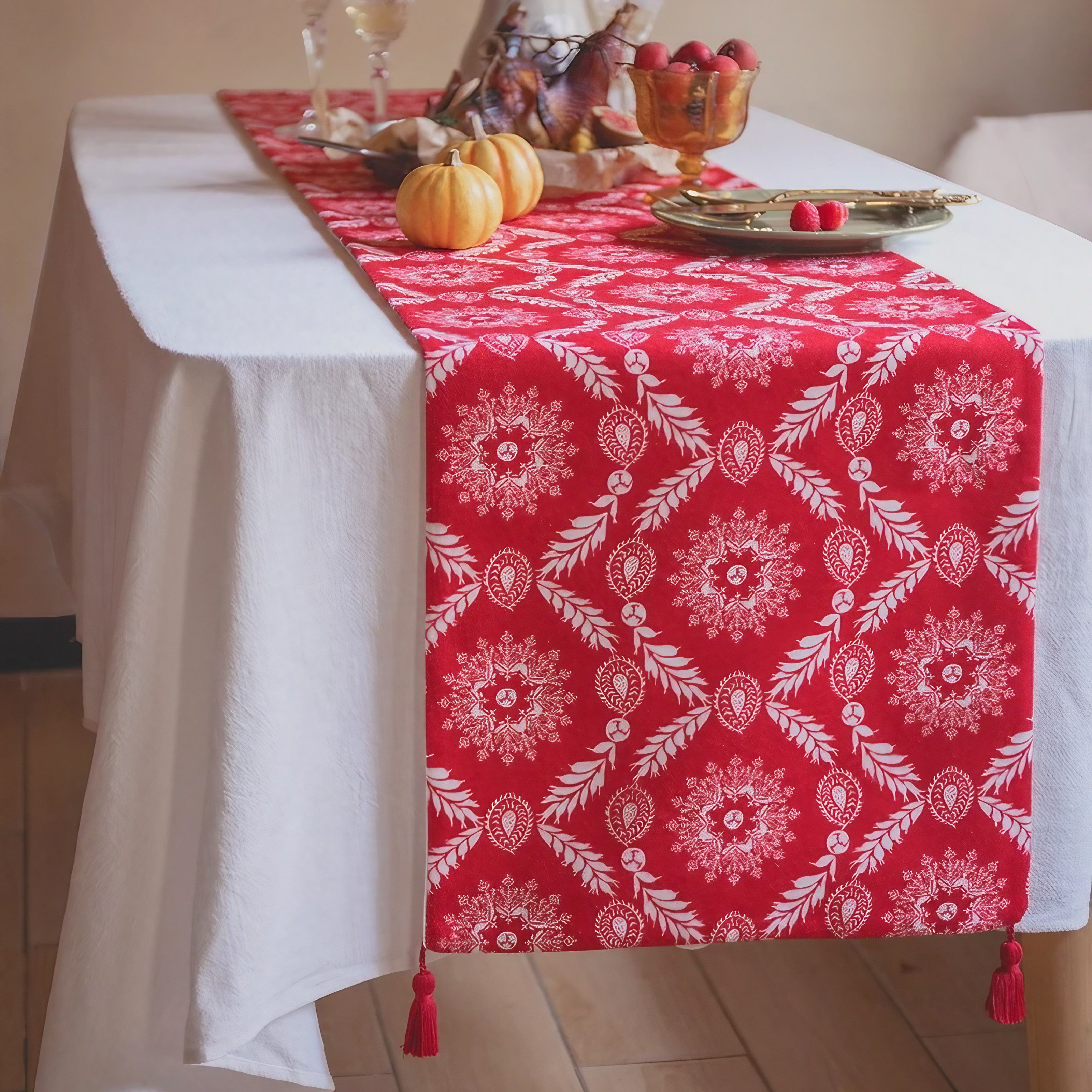 Vintage Ruby Floral Table Runner