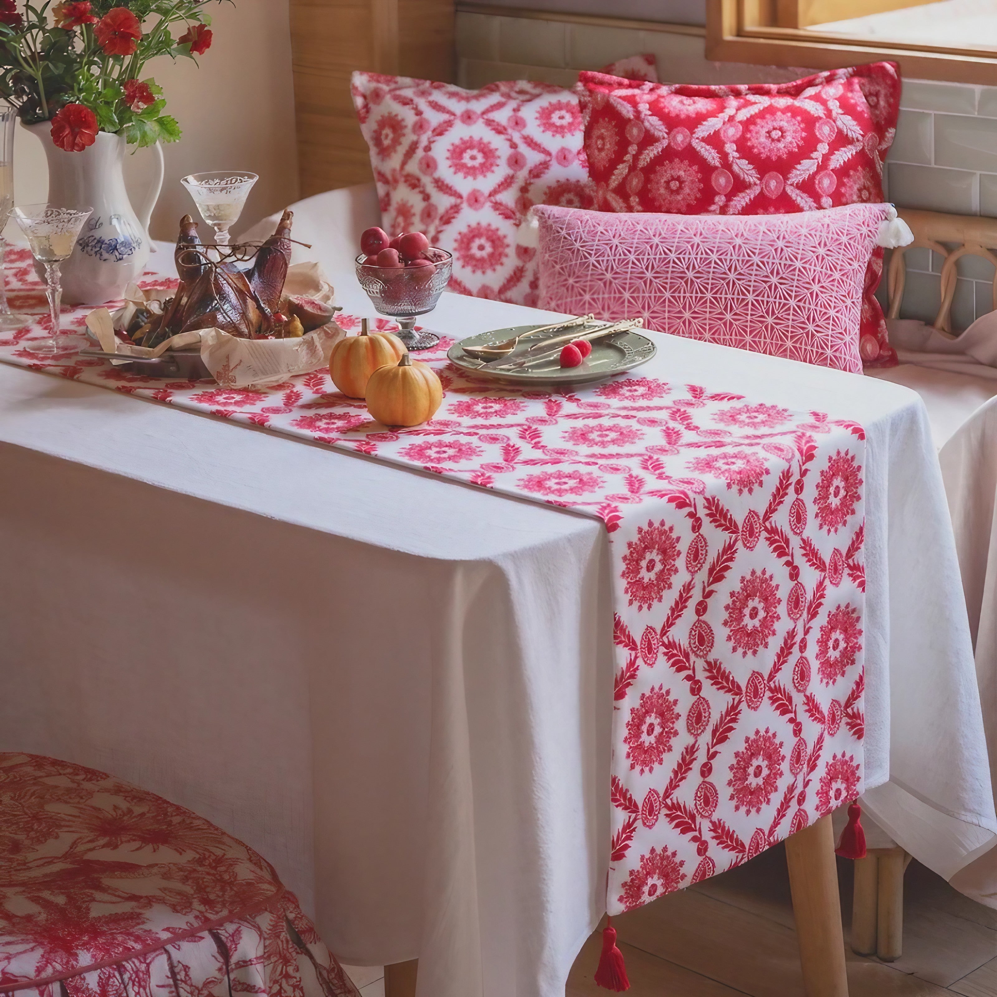 Vintage Ruby Floral Table Runner