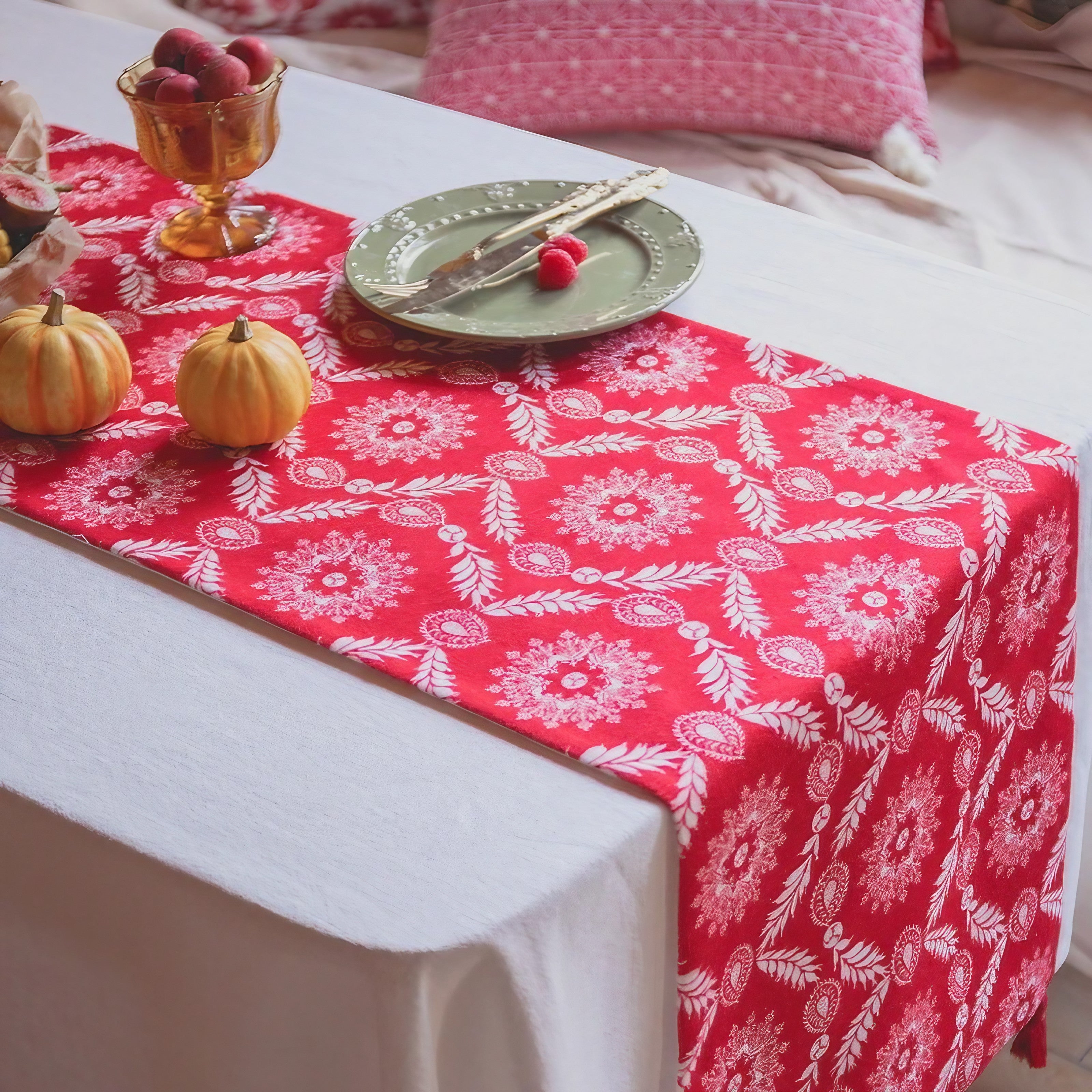 Vintage Ruby Floral Table Runner