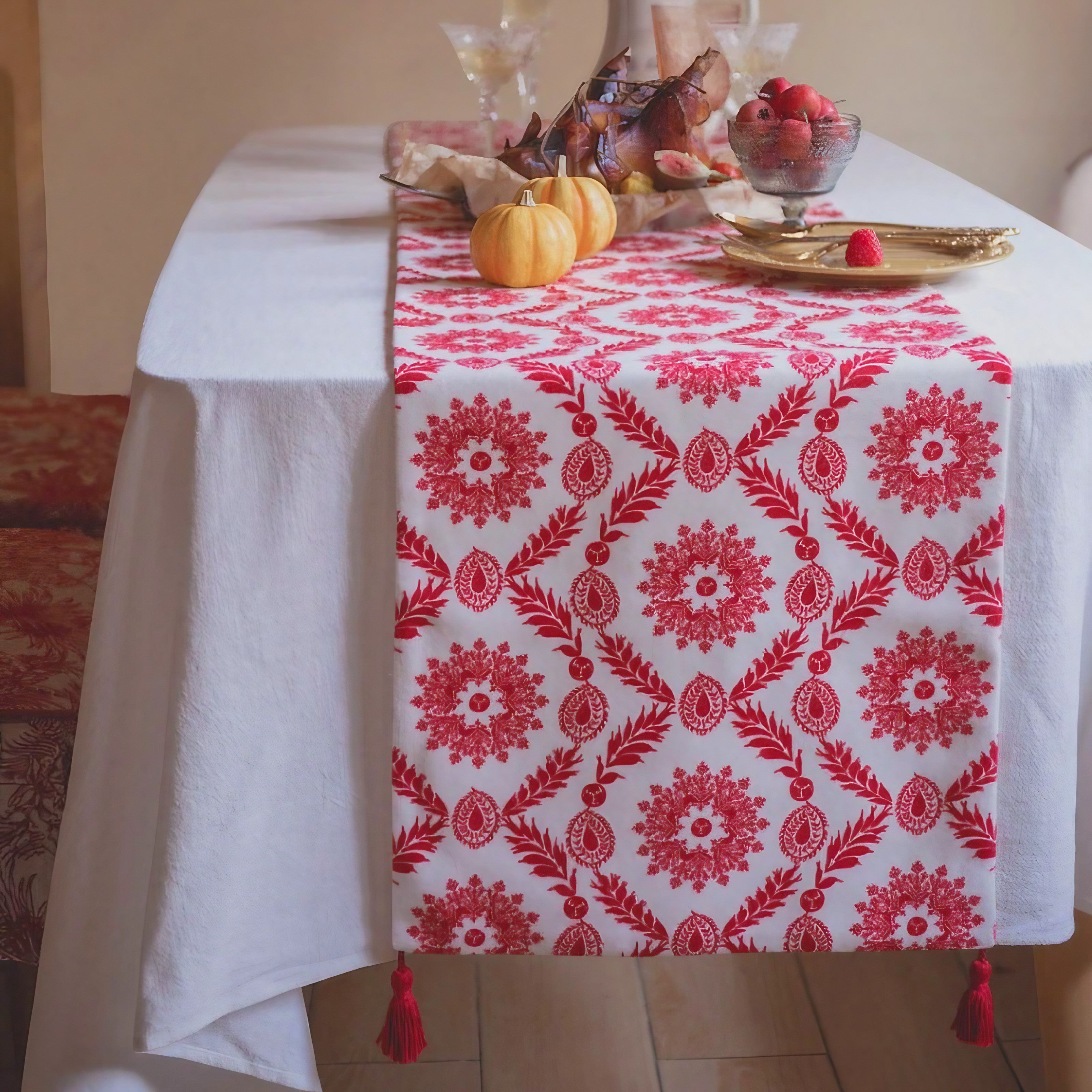 Vintage Ruby Floral Table Runner