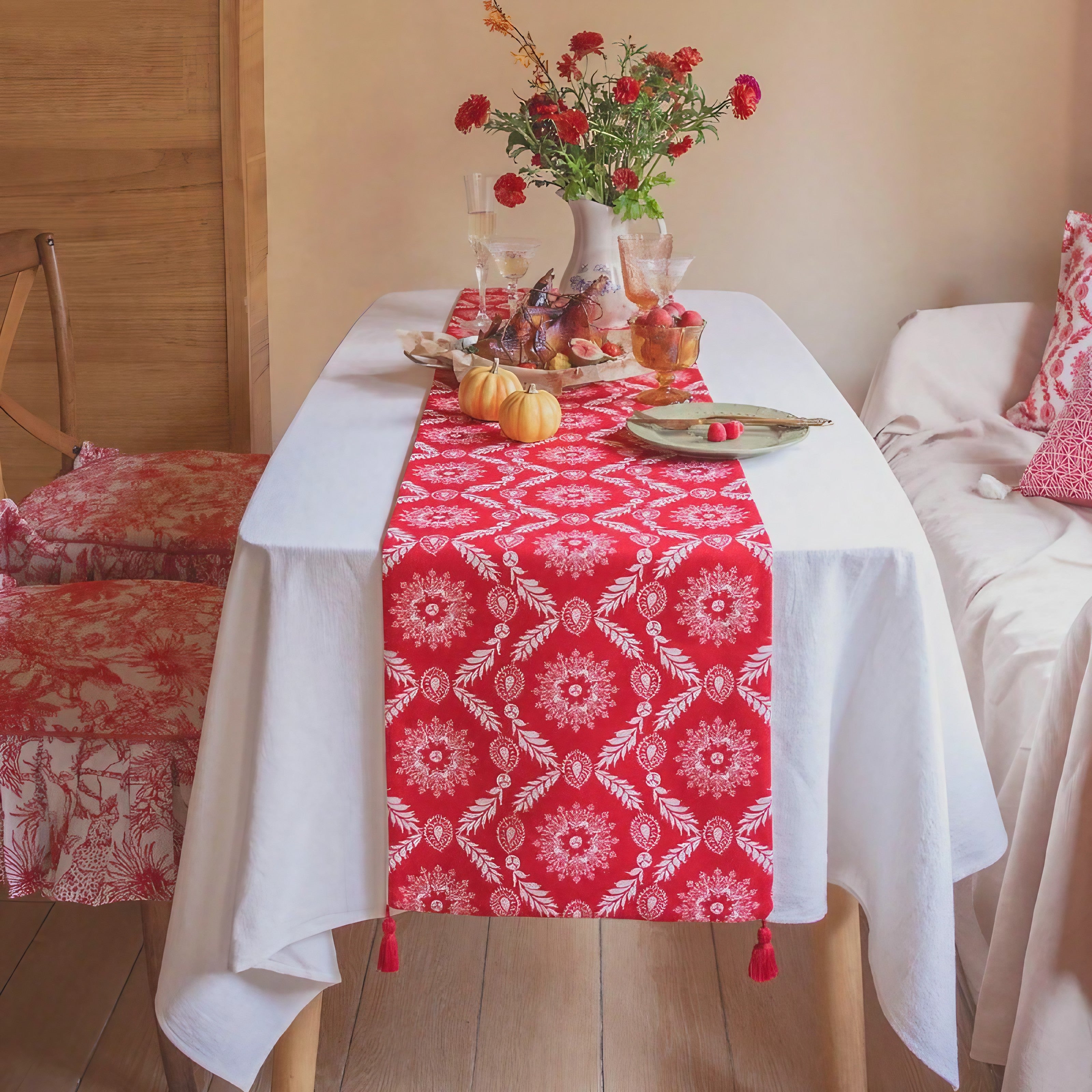 Vintage Ruby Floral Table Runner