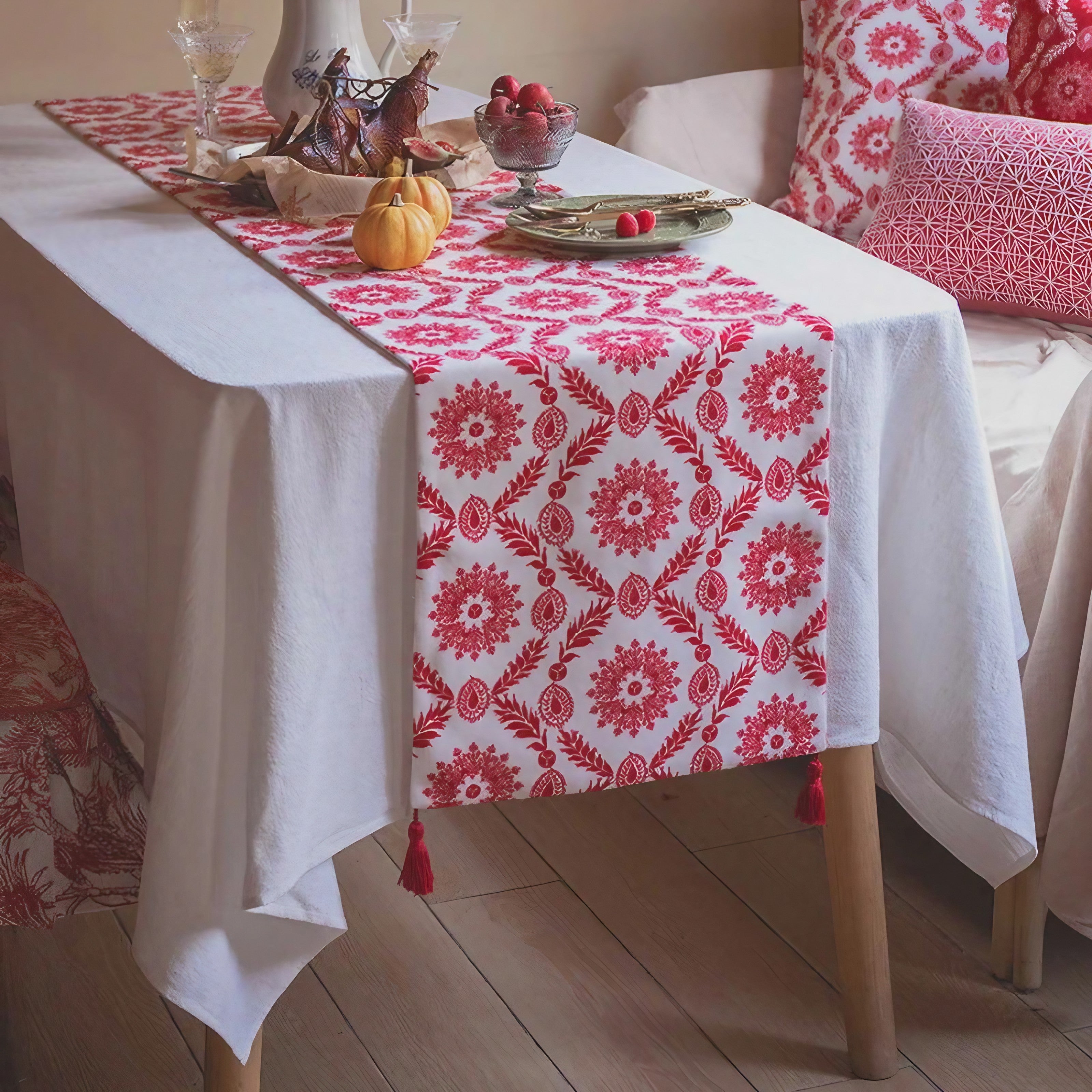 Vintage Ruby Floral Table Runner