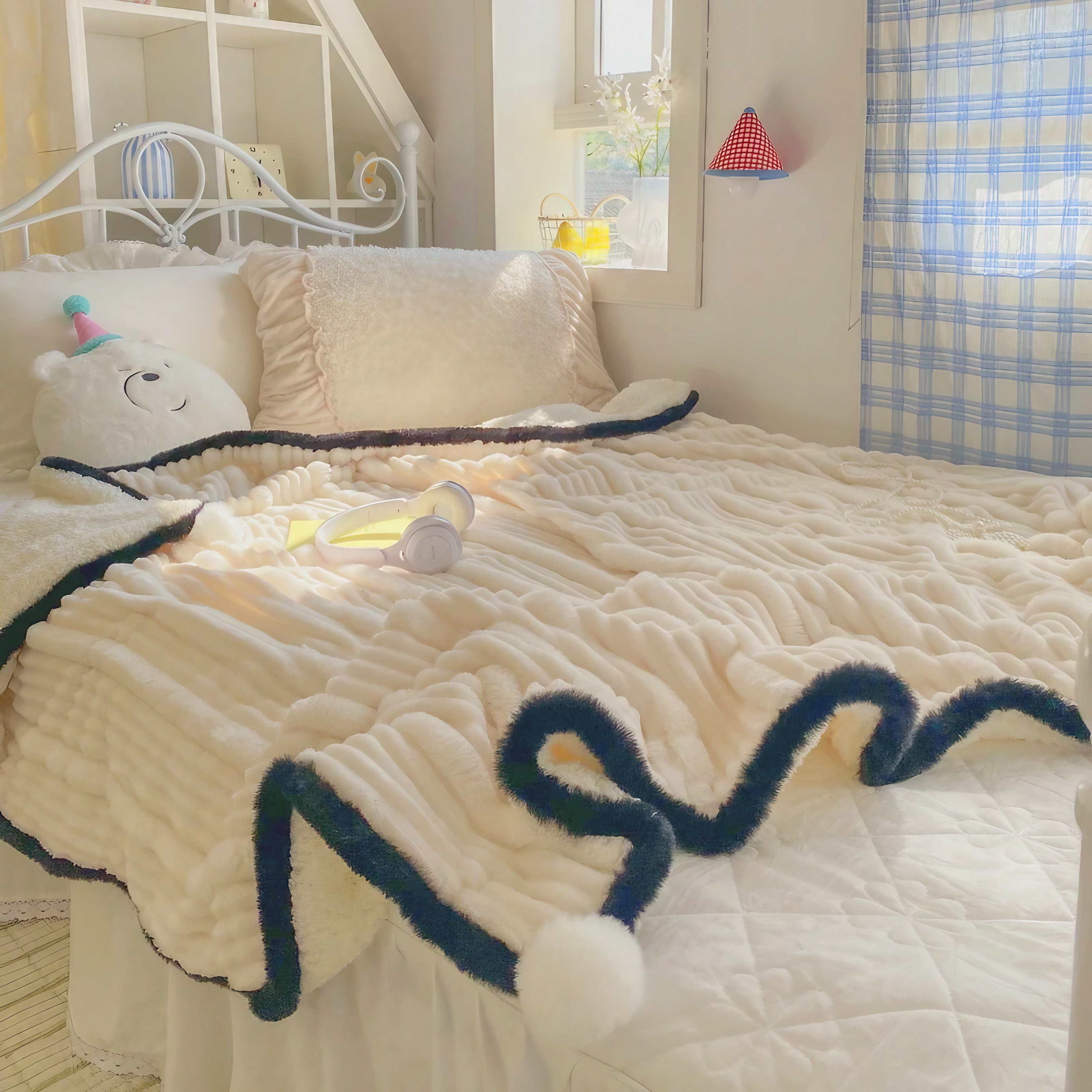 Fluffy Marble Pom Blankets