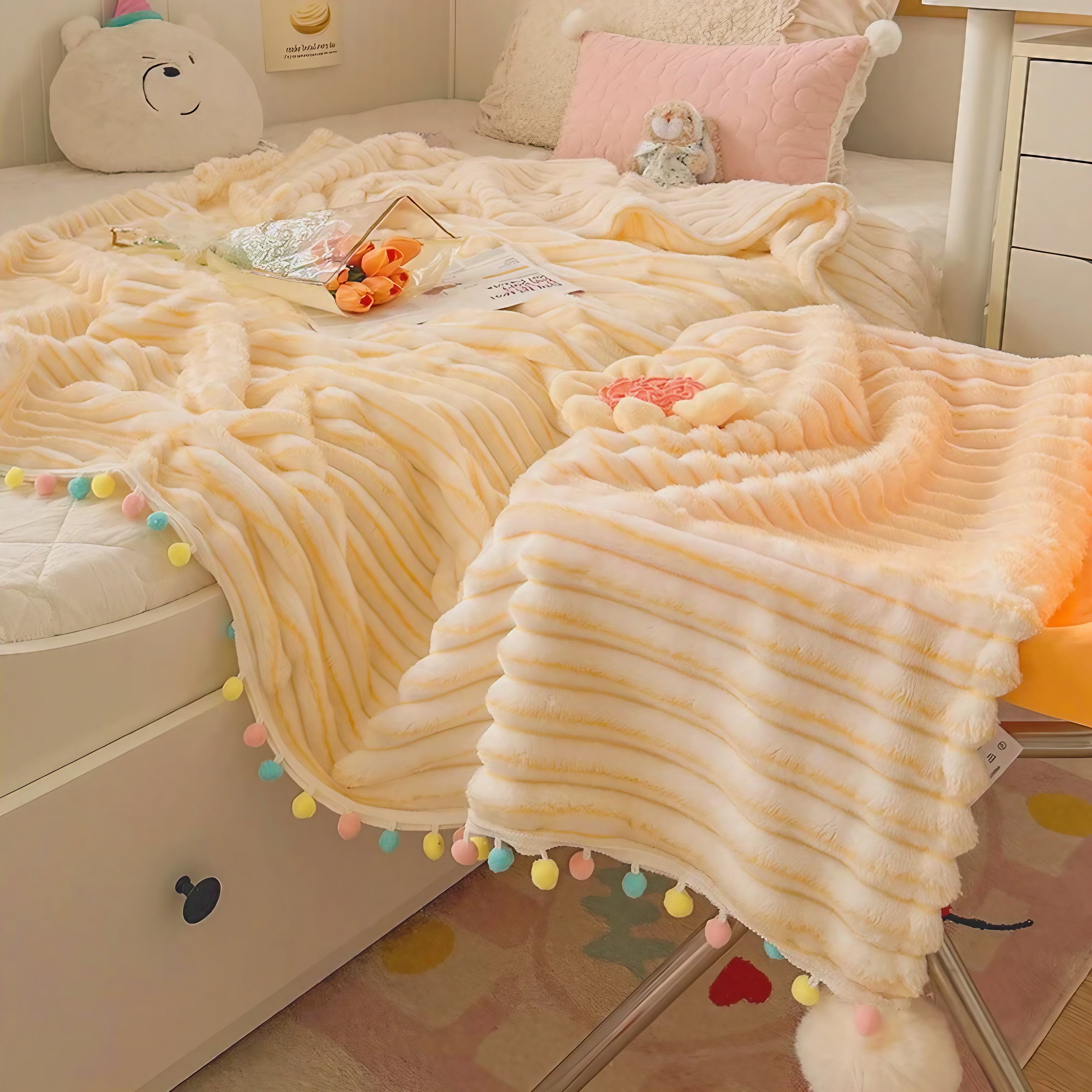 Rainbow Pompom Blankets