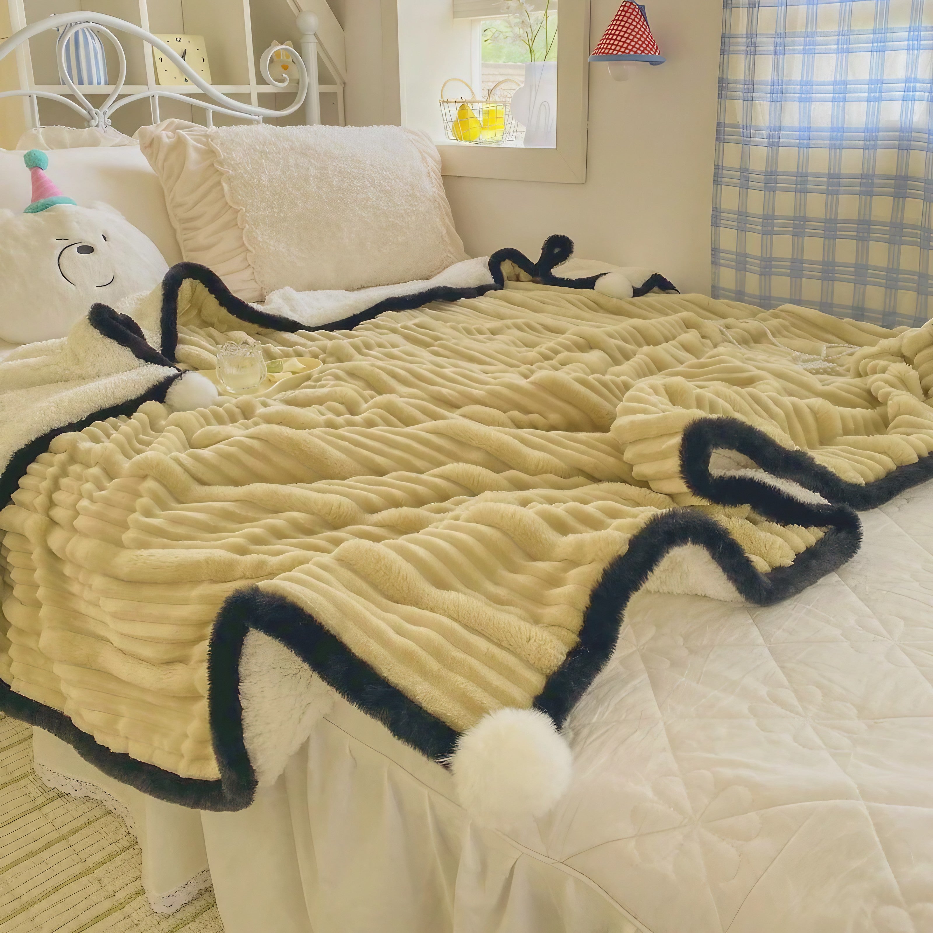 Fluffy Marble Pom Blankets